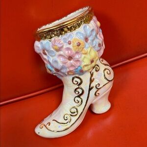 Vintage Ceramic Victorian style Boot Vase or planter 1980s